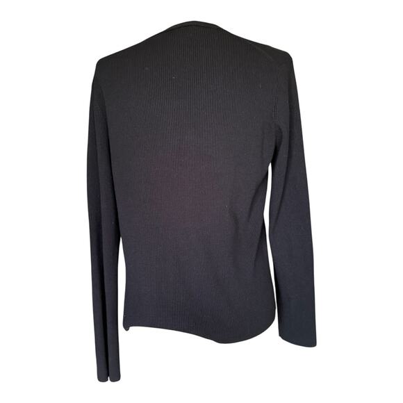 Real Clothes Saks Fifth Avenue Black Knit Cardigan Sweater Ribbed Stripe Large - Picture 3 of 7